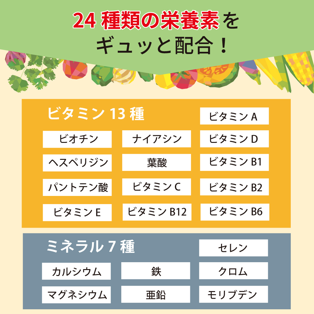 アイナチュラ社ナイスパックは24種類の栄養素をギューッと配合