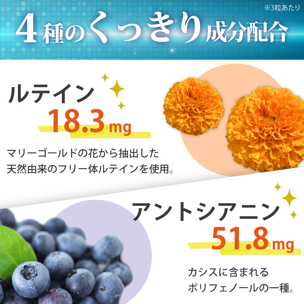 アイナチュラ社ナイスルテインは4種類のくっきり成分を配合1
