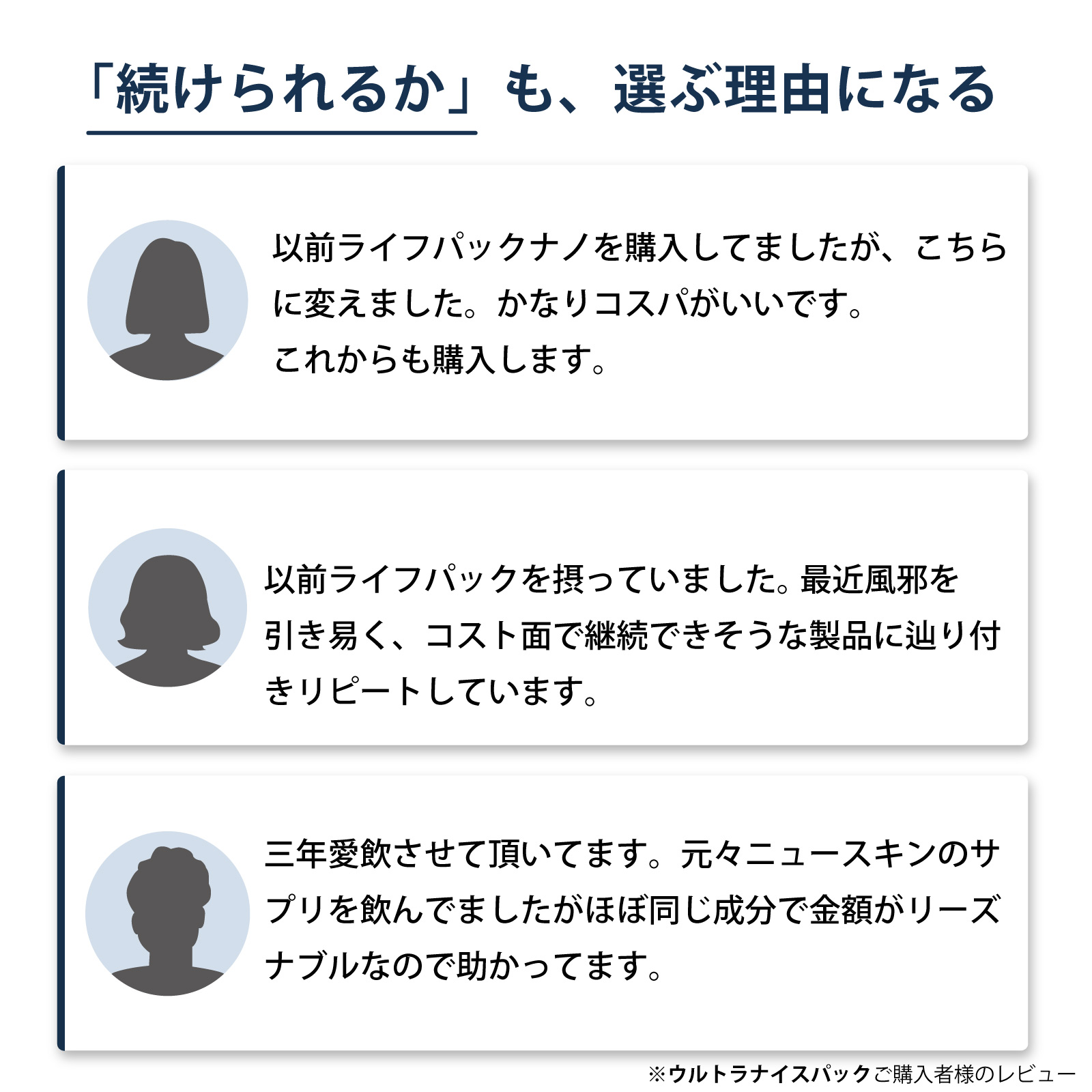 アイナチュラ社ウルトラナイスパックをご購入いただいた方からこんなお声をいただいています