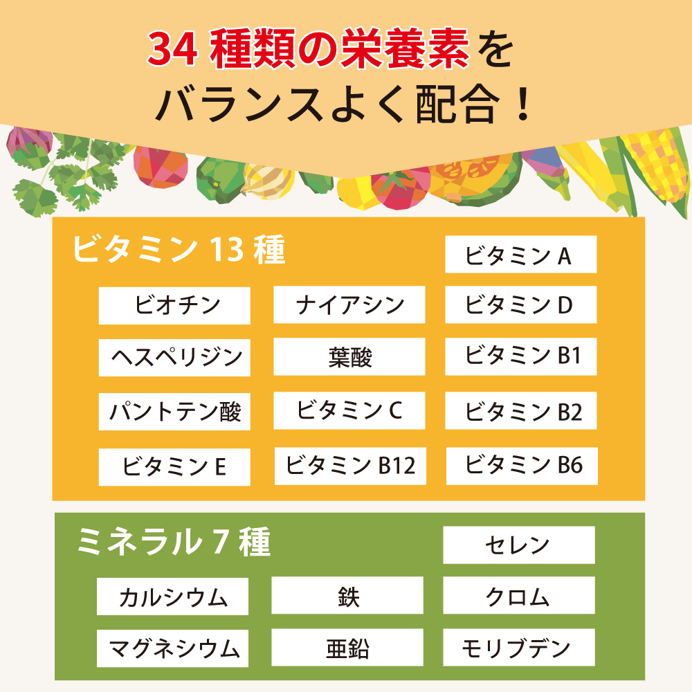 アイナチュラ社ウルトラナイスパックは34種類の栄養素をバランスよく配合1