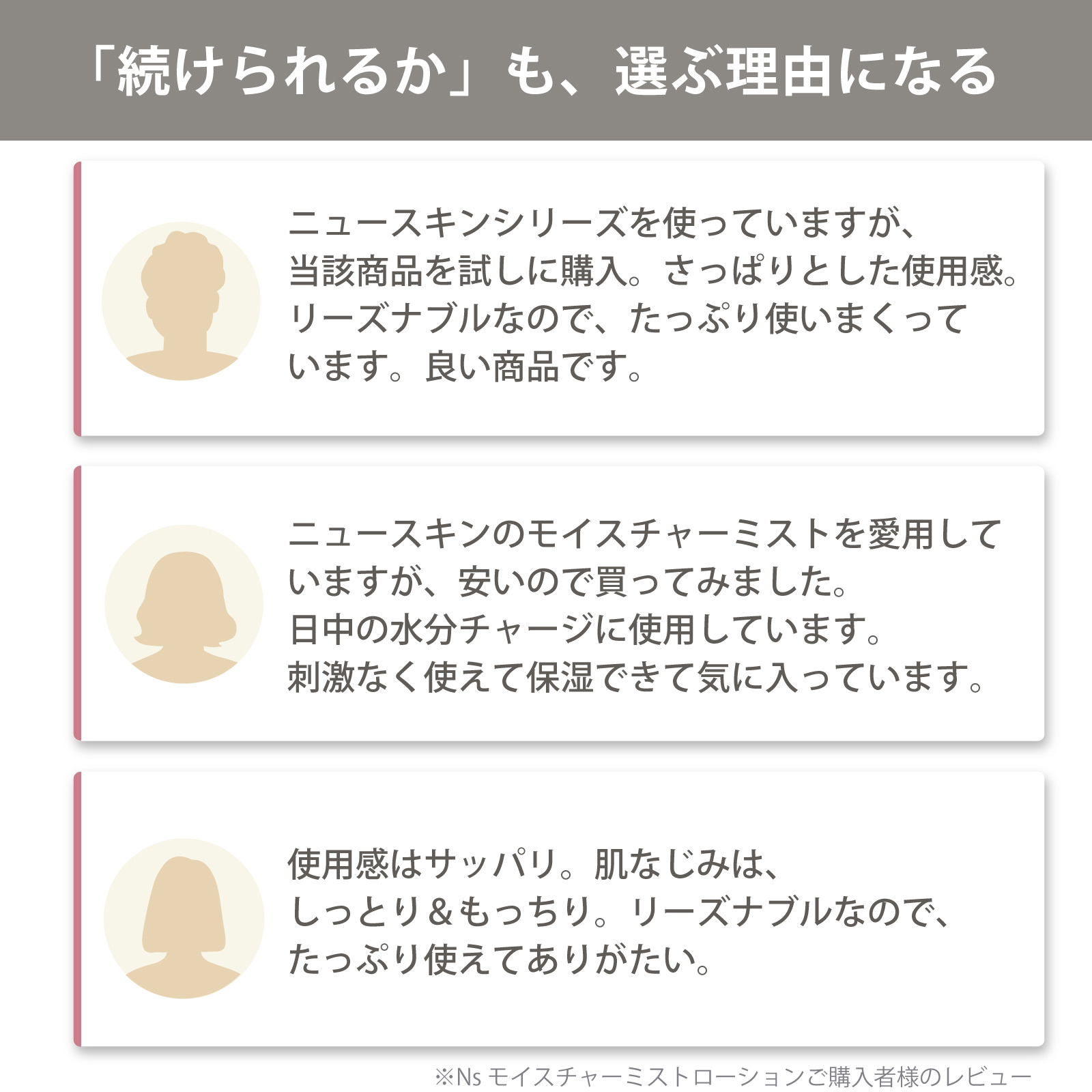 アイナチュラ社Ns モイスチャーミストローションをご購入いただいた方からこんなお声をいただいています