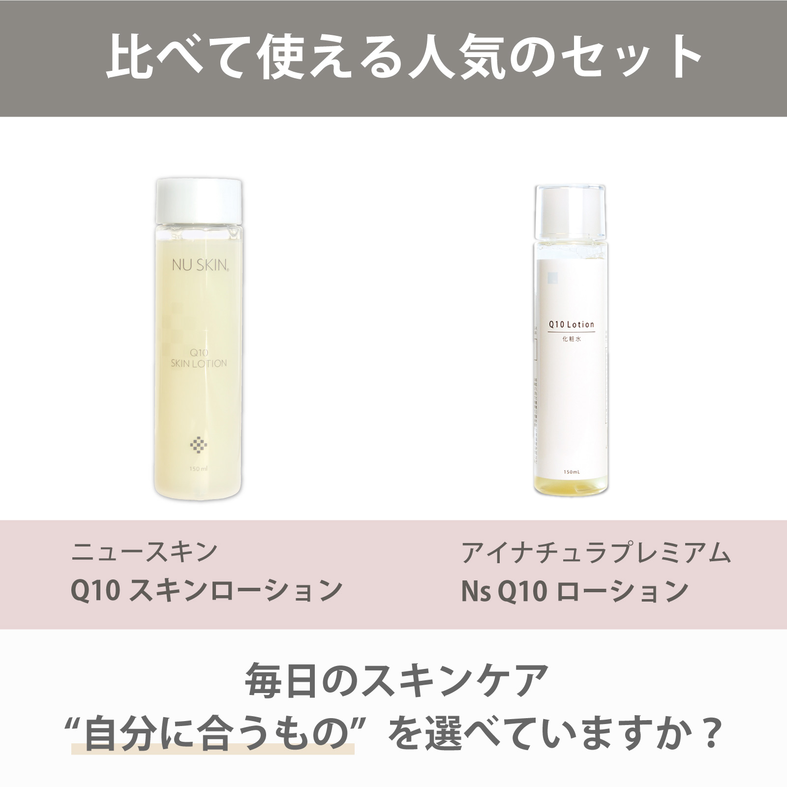 ニュースキン社Q10 スキン ローションとアイナチュラ社Ns Q10ローションを気軽に試すことができるセットです