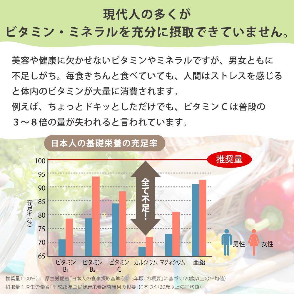 日本人の基礎栄養素の充足率