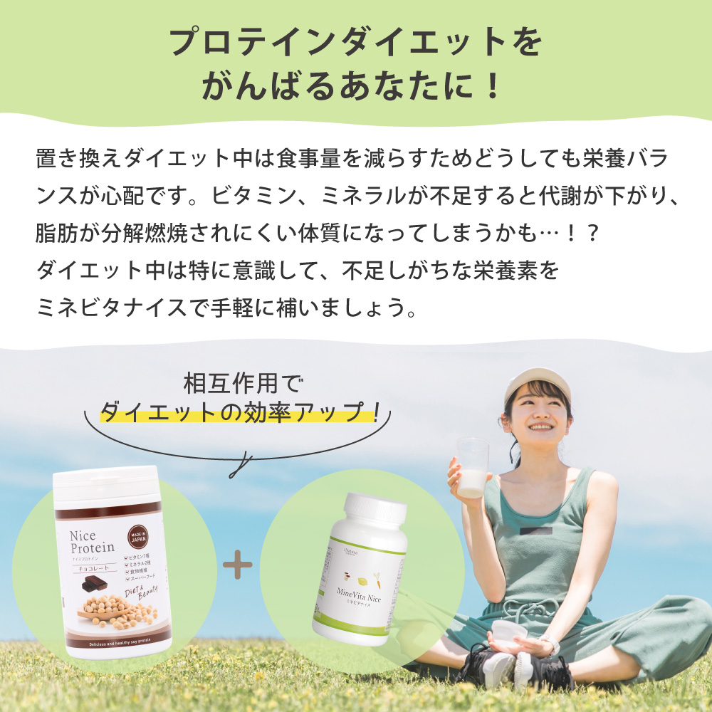 アイナチュラ社ミネビタナイスはプロテインダイエットのサポートにぴったりなサプリメント