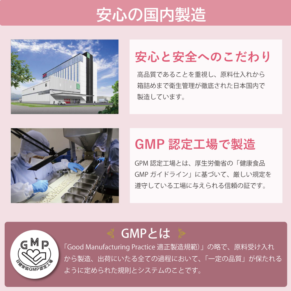 アイナチュラ社セルナイスは国内のGMP認定工場で作られた安心の健康補助食品です