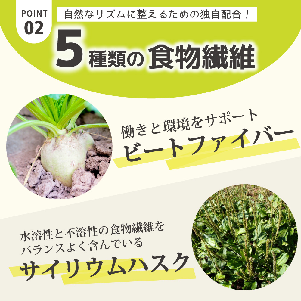 アイナチュラ社ナイスボンドのおすすめポイント2。5種類の食物繊維をブレンドして配合