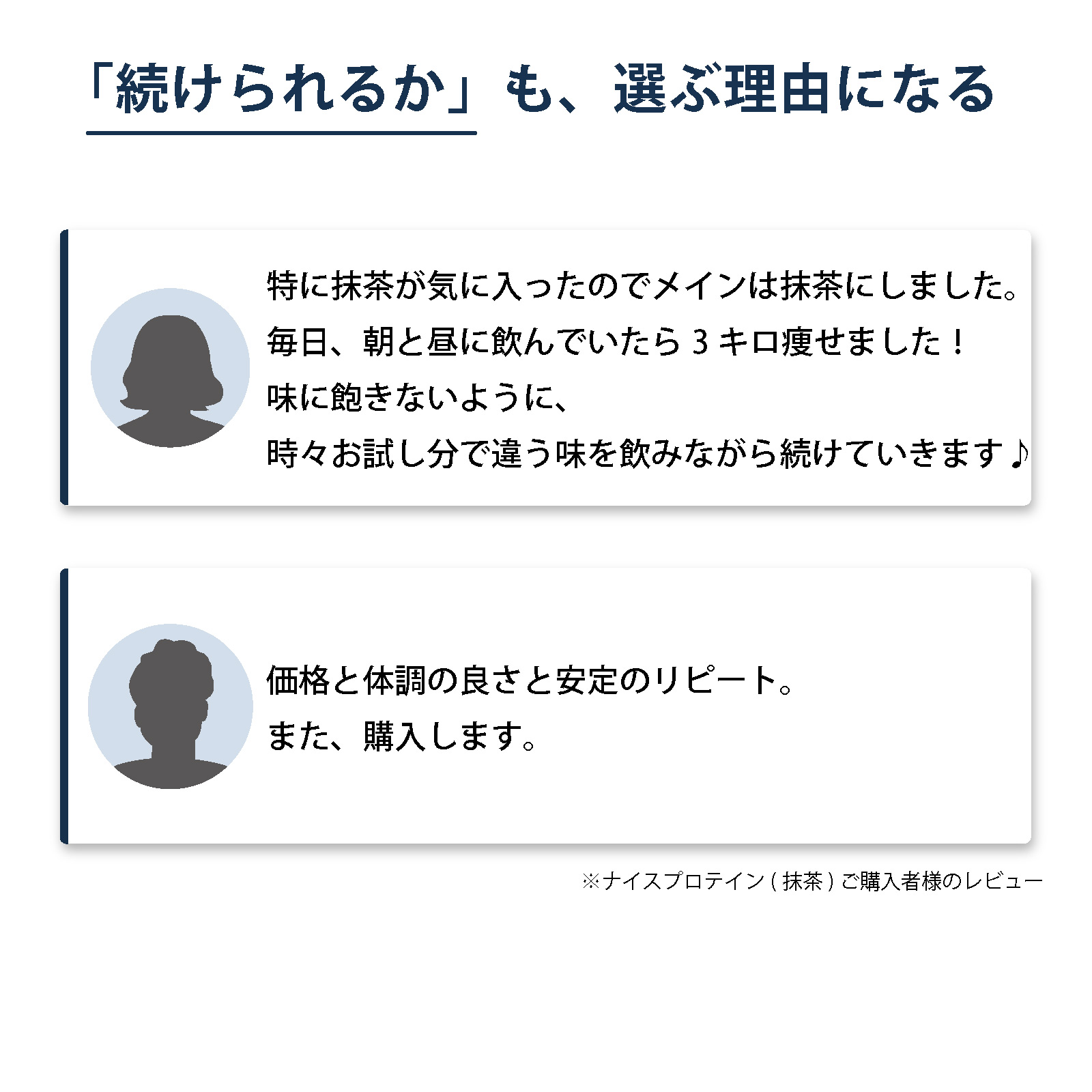 アイナチュラプレミアム ナイスプロテイン抹茶の購入者レビュー。抹茶味の飲みやすさや続けやすさ、リピート購入について寄せられた感想を紹介