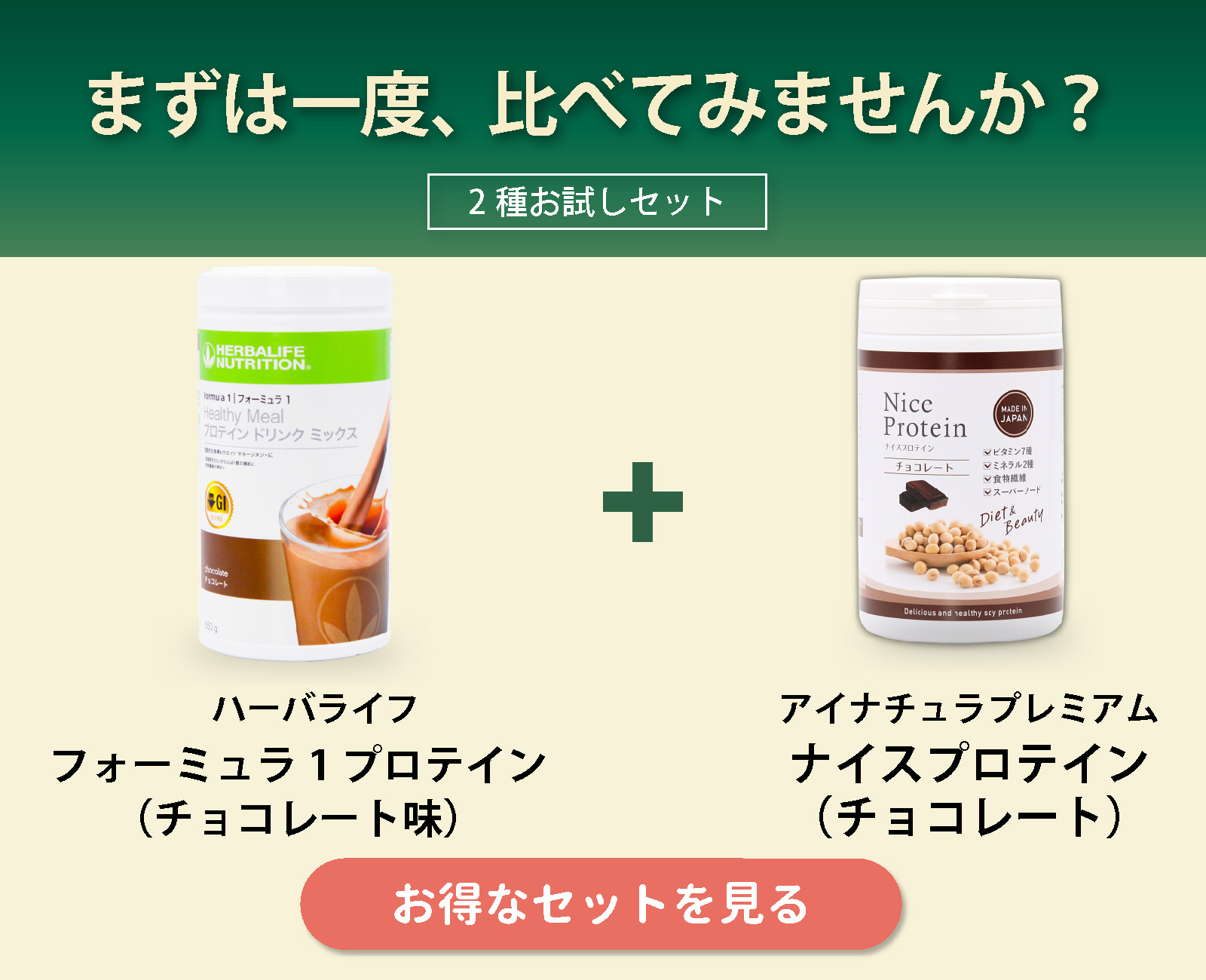 フォーミュラ1 プロテイン（チョコレート味）とナイスプロテイン（チョコレート）のセット