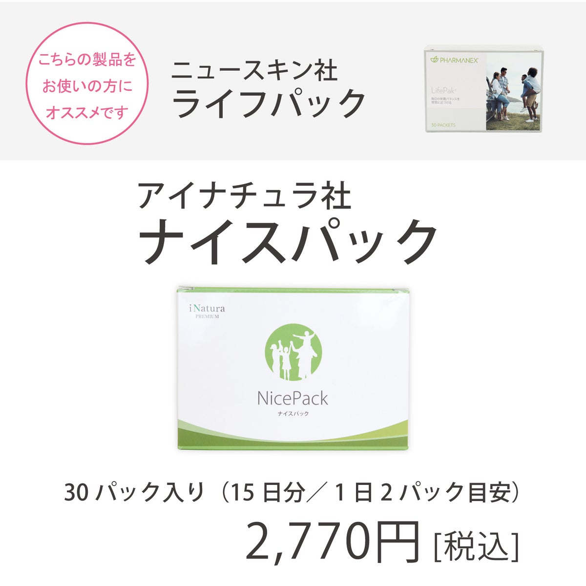 ニュースキン ライフパック愛用者におすすめのアイナチュラプレミアム ナイスパック。2770円