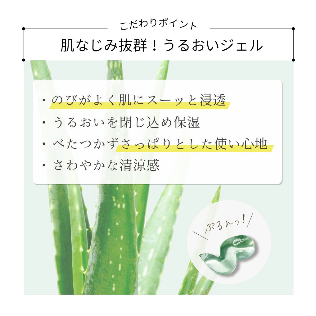 アイナチュラプレミアム Ns アロエンジェルは、のびがよく肌になじみやすい保湿ジェル。うるおいを閉じ込めながら、べたつきにくいさっぱりした使用感と爽やかな清涼感が特長