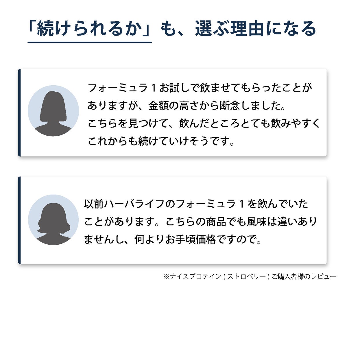 アイナチュラプレミアム ナイスプロテイン（ストロベリー）の購入者レビュー。ハーバライフ フォーミュラ1を試した経験や乗り換えについて、価格の続けやすさ、味の飲みやすさなどの口コミを掲載