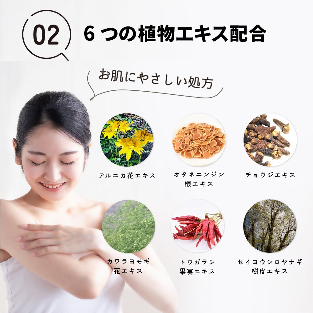 アイナチュラプレミアム Nw アクティブナイスに配合した6種類の植物エキスを紹介。アルニカ花、オタネニンジン根、チョウジ、カワラヨモギ花、トウガラシ果実、セイヨウシロヤナギ樹皮などの植物由来成分を配合
